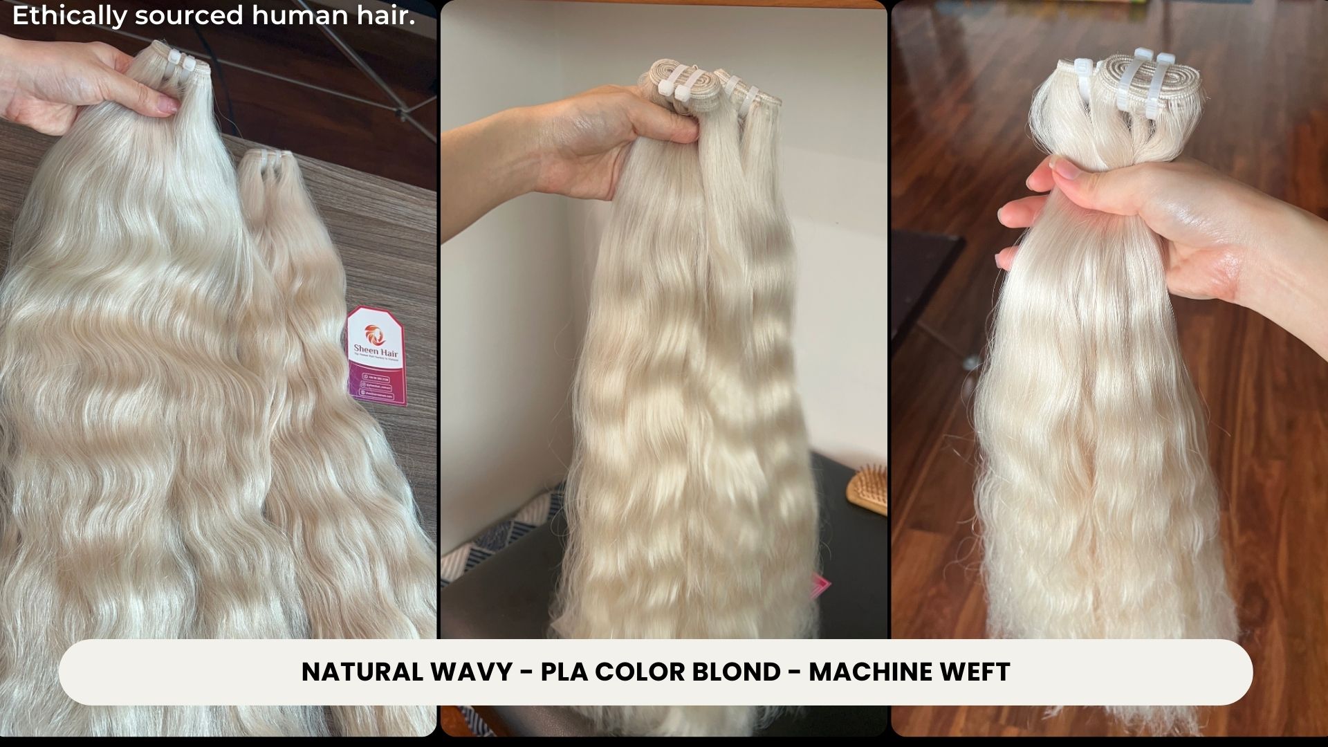22-inch natural wavy blonde PLA Machine Weft extensions 3 mACHINE WEFT WAVY BLOND PLA