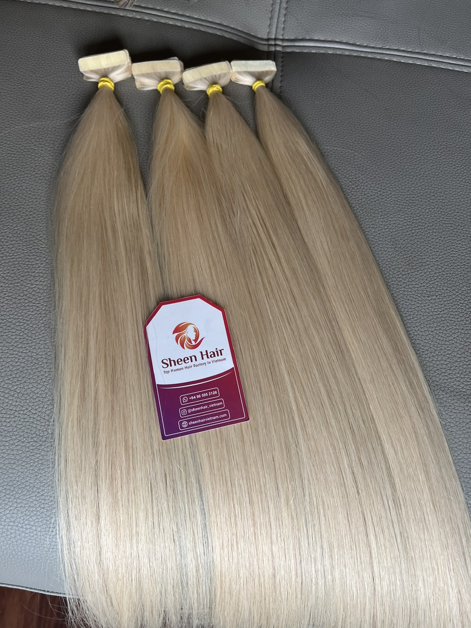 Trendy Blond Tape-In Hair Extensions 24 inch (100 g) - Elevate Your Look with Sheen Hair Vietnam 6 Trendy blond Sheen Hair Vietnam Factory Tape-in extensions