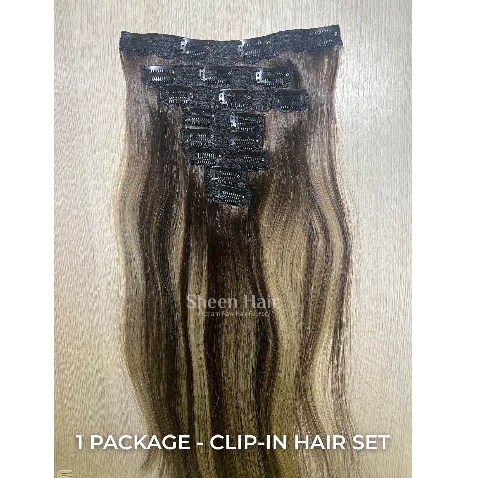 Clip-in Blonde Hair Piano Custom Color Extensiones de cabello con clip en mechas rubias